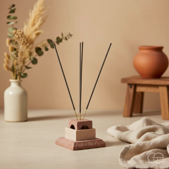 Second image of Hand-Carved Stone Incense and Candle Holder Set