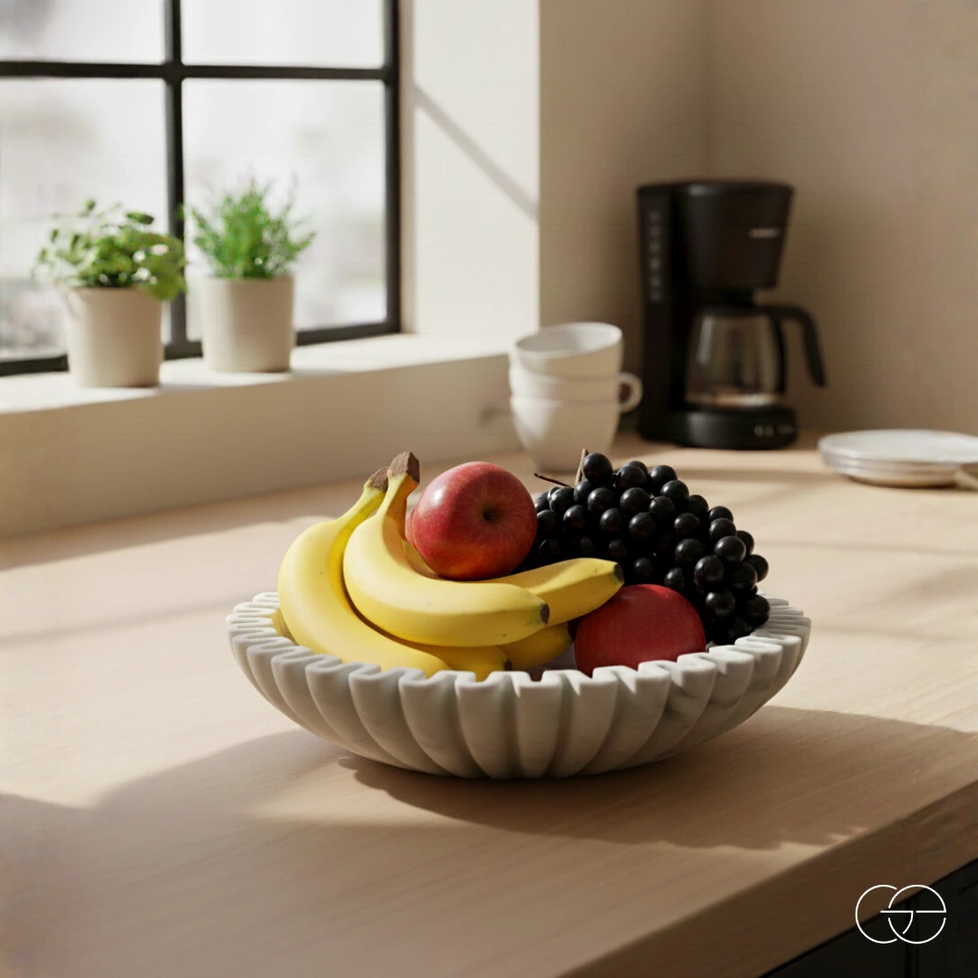 Second image of Handcrafted White Marble Decorative Bowl – Elegant Textured Design