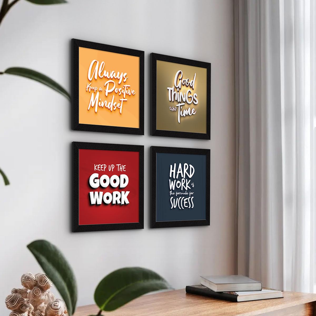 Second image of ArtX Paper Motivational Wall Frames, Inspirational Quotes Wall Frames For Home Office Study Room Decor, Multicolor Posters With Frame, Set of 4